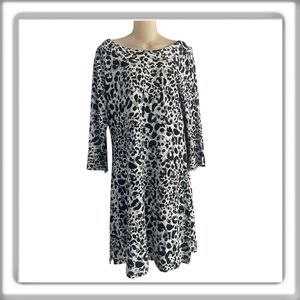 Tommy Bahama Animal Print Above Knee Dress 3/4 Sleeve Black White Size Medium
